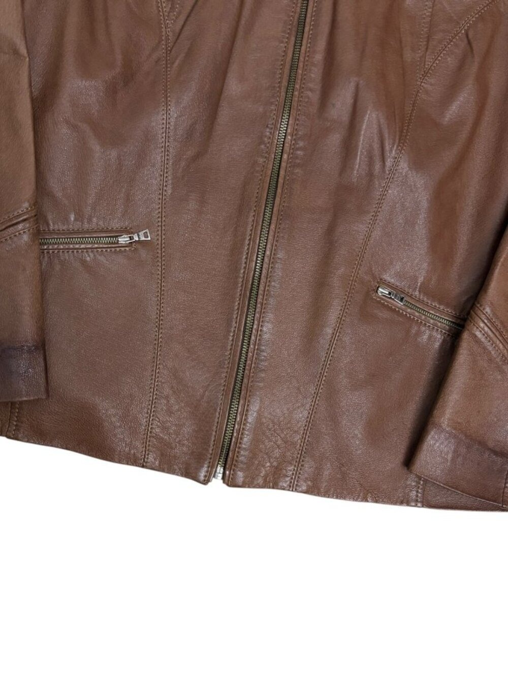 DANIER LEATHER Jacket Brown Luxury Designer Bomber Coat Womens 2XL - Picture 6 of 6